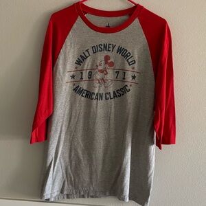 Disney Red and Gray Mickey Mouse Baseball 3/4 Sleeve Tee (L)